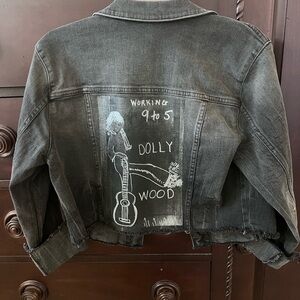 Upcycled dark gray Denim Jean Jacket. ANA Pl